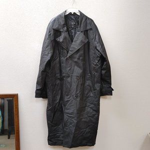 G III Black Leather Trench Coat Duster, size XL
